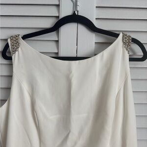 Sophisticated Cream Dress with Embellished Shoulders